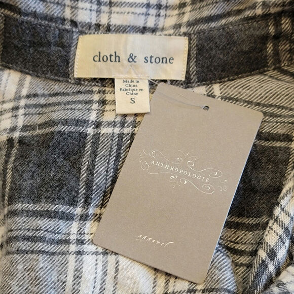 Anthropologie Cloth & Stone Plaid Romper Relaxed Fit Soft Casual Gray White S - Picture 11 of 14